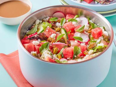 Watermelon Salad with Creamy Balsamic Dressing and Candied Nuts with link to Cookidoo recipe