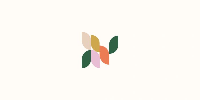 Abstract neutral coloured shapes used as brand imagery.