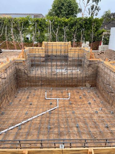 Swimming pool construction in rebar stage