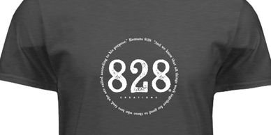 T-shirt with the number 828 and inspirational text in a circular design.
