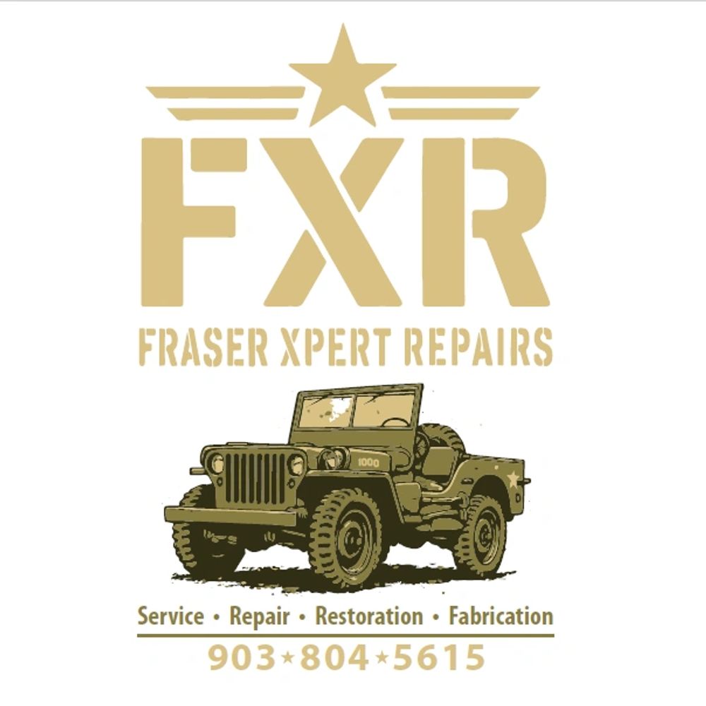 Logo for Fraser Xpert Repairs with a vintage jeep illustration.