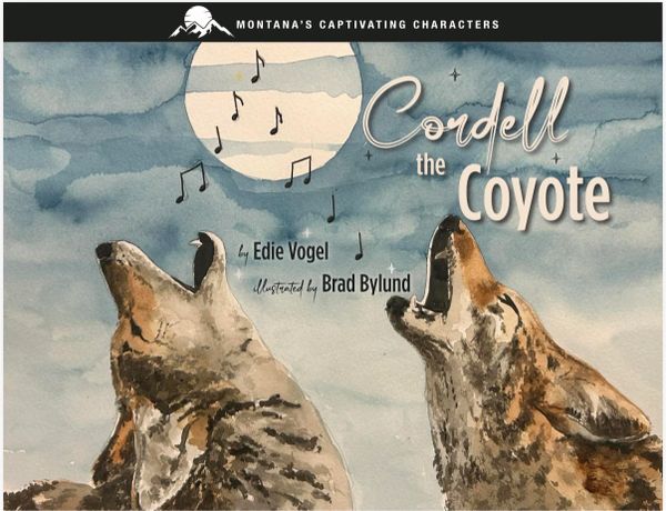 Illustrated cover of 'Cordell the Coyote' with two howling coyotes under a musical moon.