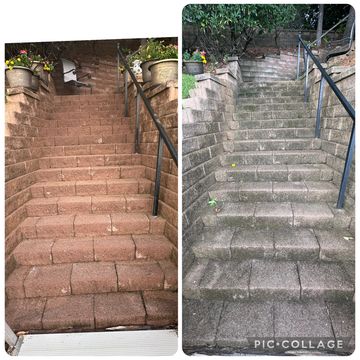 Before and after surface cleaning stairs Woodstock GA
