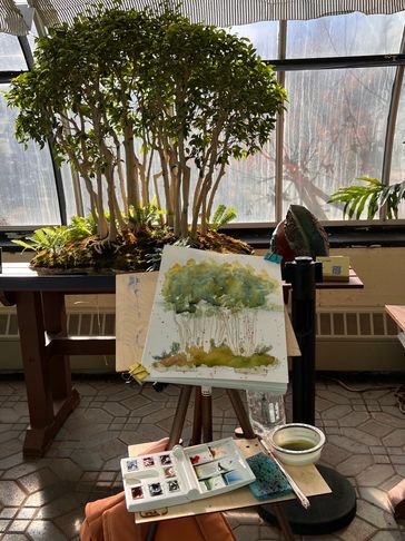 urban sketching at arboretum in ohio with easel