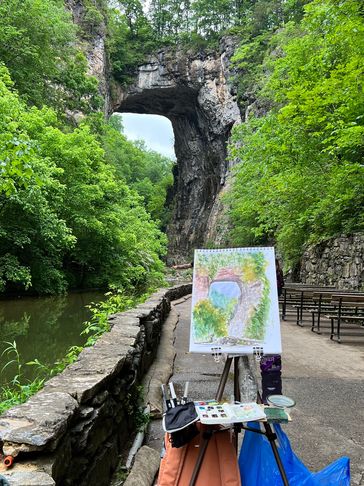 plein air painting near natural bridge