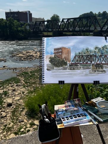 urban sketching plein air painting with easel in ohio