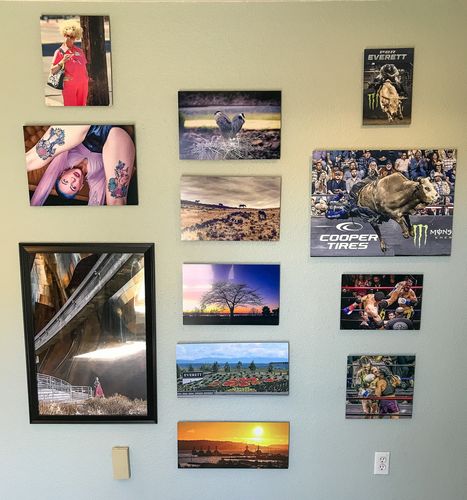 Various photos on a wall