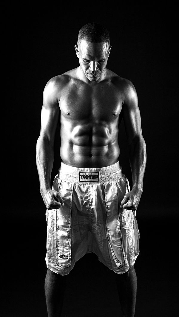 Boxer standing in white trunks