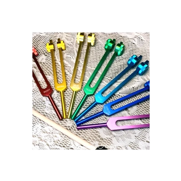 Chakra tuning forks of every colour.
