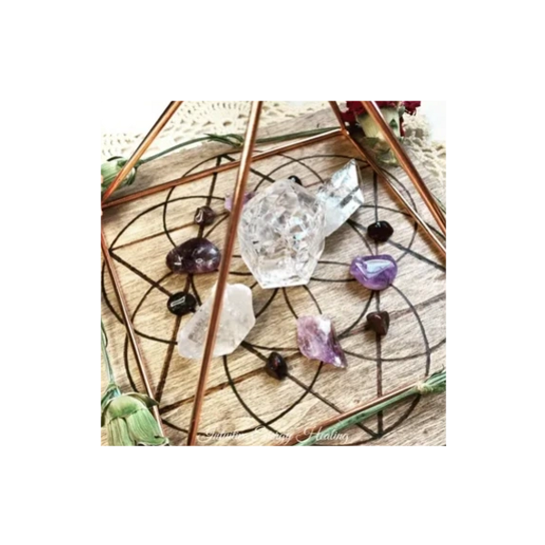 crystal grid, setting intentions, crystal healing, crystals, copper pyramid, energy healing