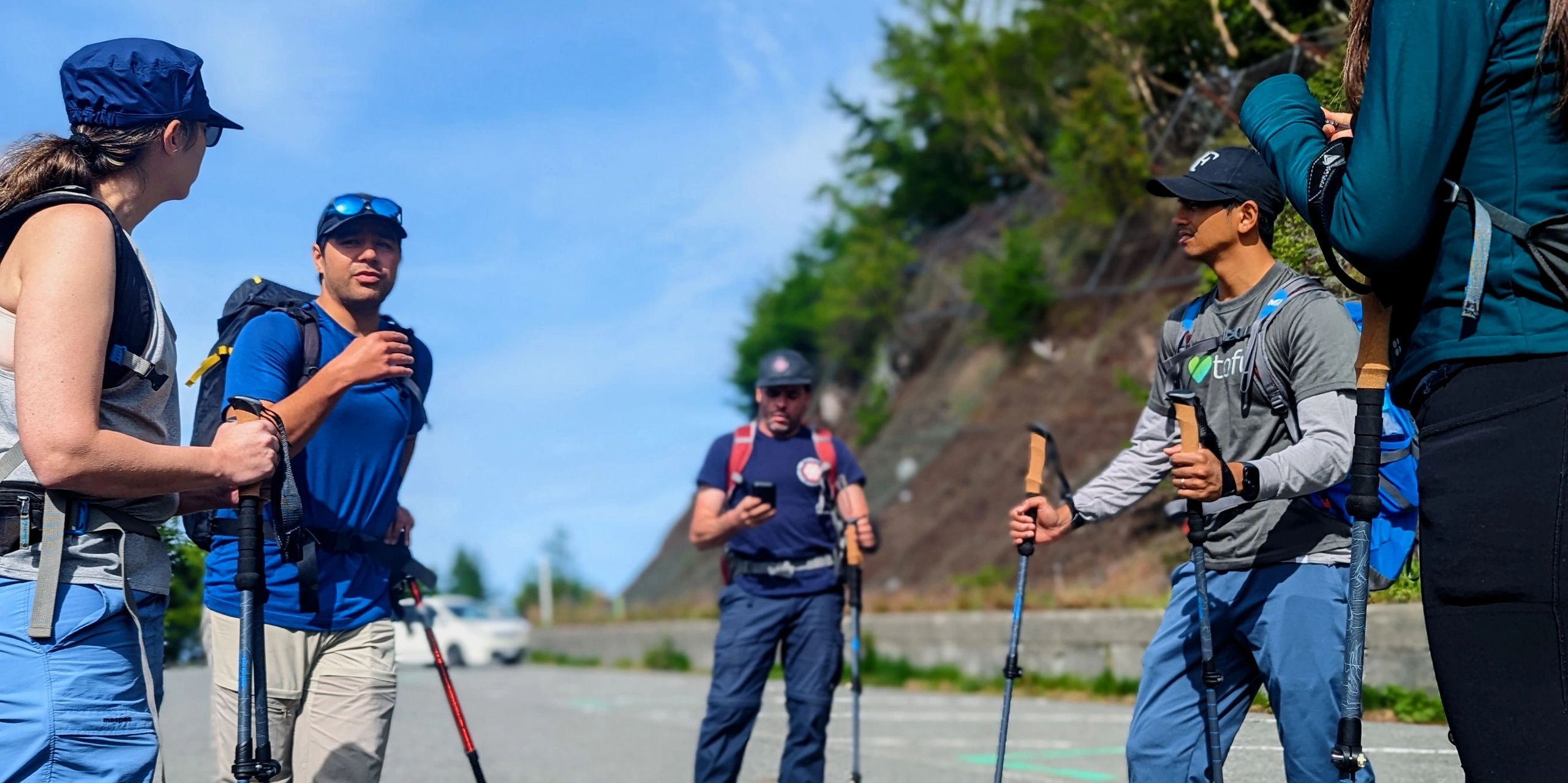 A group of climbers getting ready for climbing the Fujinomiya route on Mt Fuji