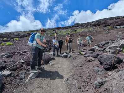 Mt. Fuji Guides team, with guests, icon for the professional guides with WFR certifications.