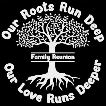 Family reunion design with a tree and deep roots symbolizing love and heritage.