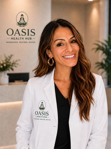 Smiling healthcare professional at Oasis Health Hub.