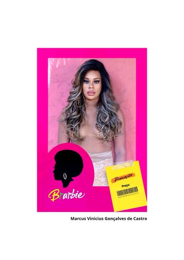 Artistic portrait of a woman with long hair in a vibrant pink frame labeled 'Brarbie'.