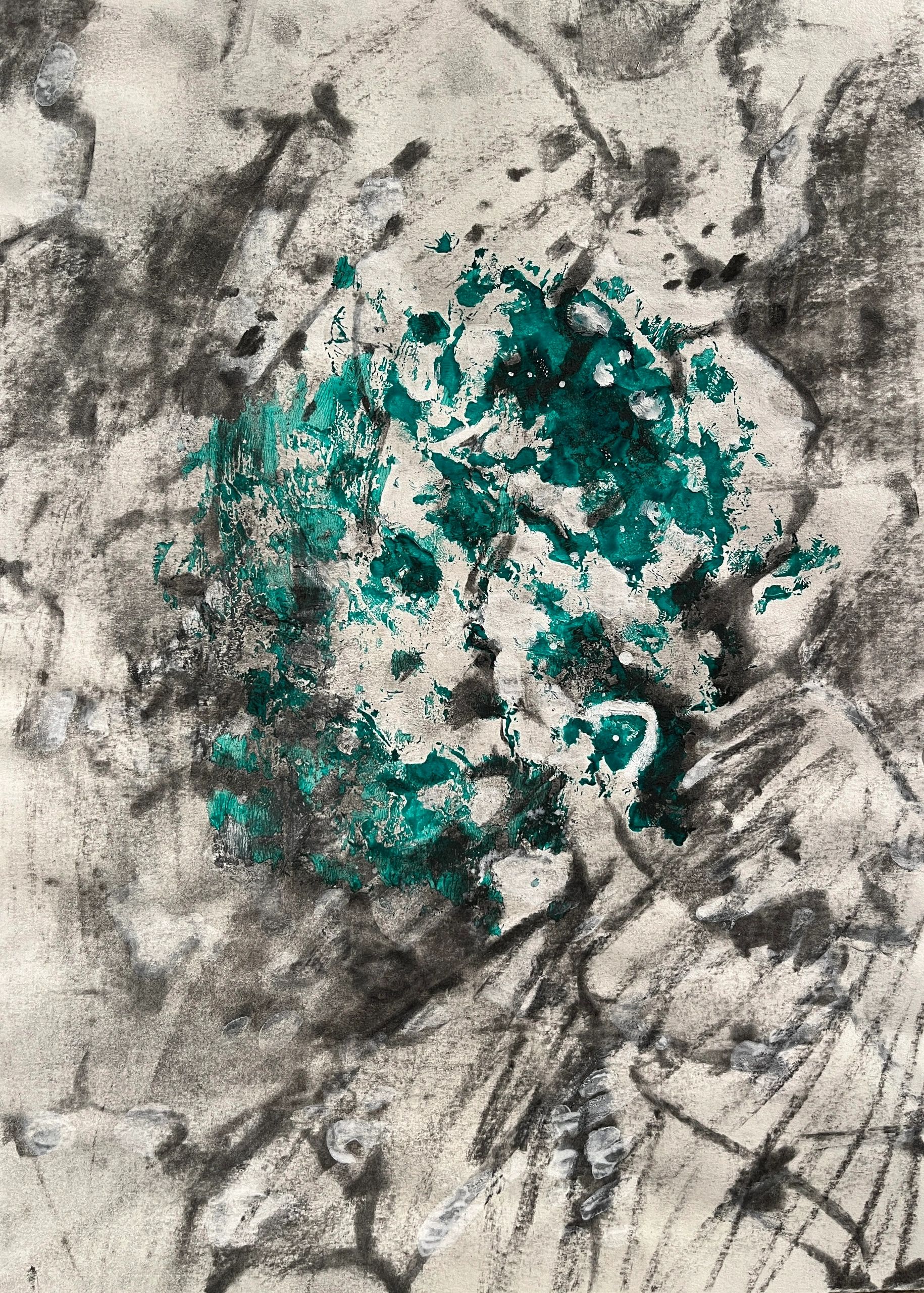 Scroll I, 2023, graphite, charcoal, and acrylic on paper, 12”x16”