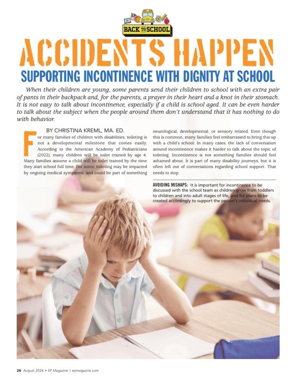 Article on handling incontinence in school-aged children with dignity.