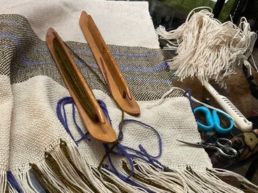 Double weave poncho hand-dyed with indigo and goldenrod. 100% grown, including the wool, from a sing