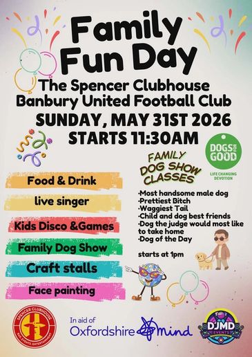 Family Fun Day event with food, games, dog show, and live entertainment on May 31, 2026.