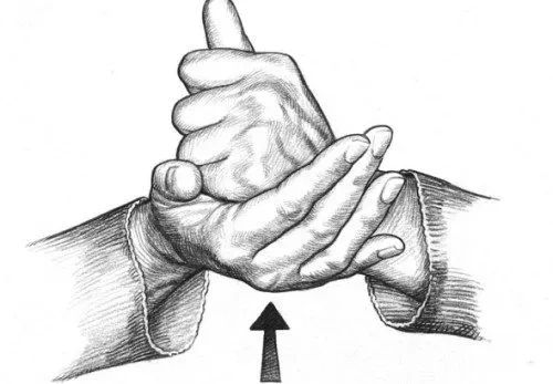 Illustration of hand gesture with an arrow pointing up.