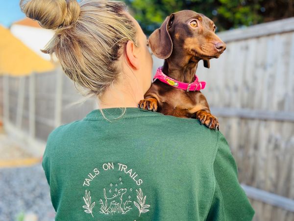 Dog sitter holding a dog 