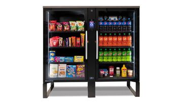 A dual-temperature smart vending machine that stores both refrigerated and ambient products 