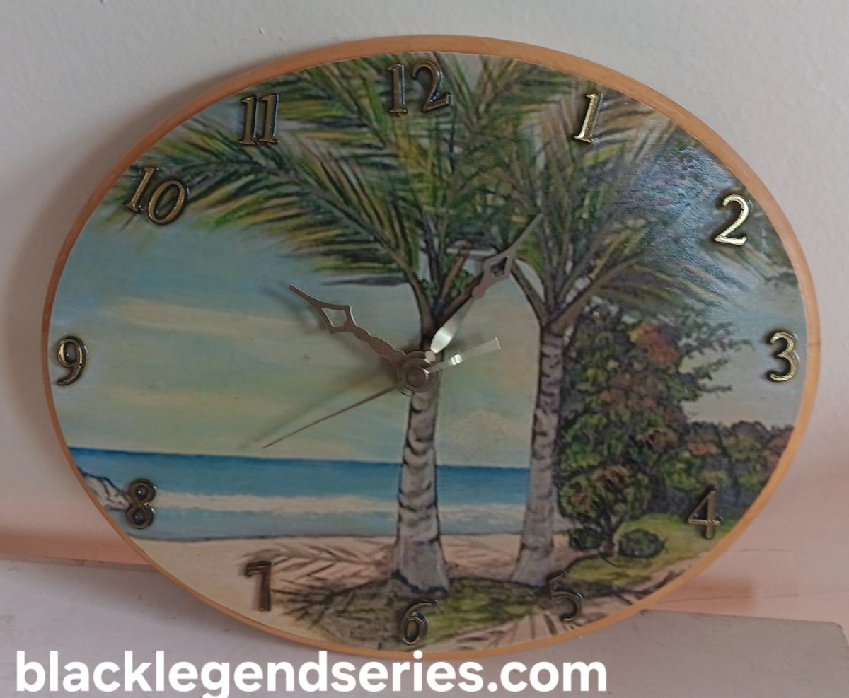 Clock with island beach seen