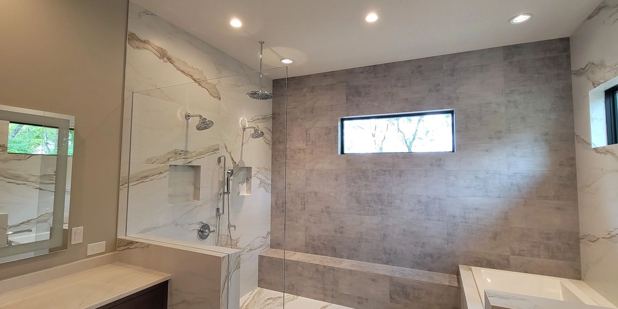 Porcelain tile master bathroom