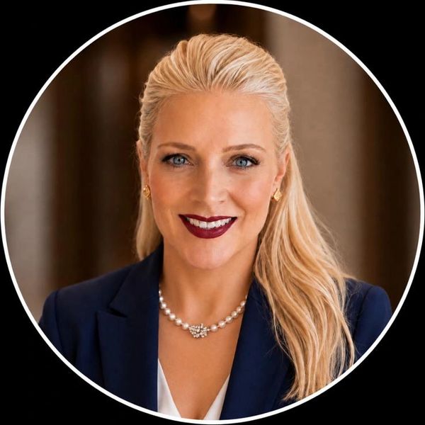 Professional woman with blonde hair and a pearl necklace.