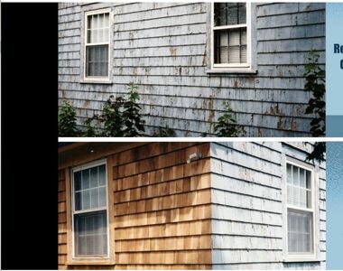 SHINGLES RESTORATION WITH POWER WASHER AND DUSTLESS SAND BLAST.

