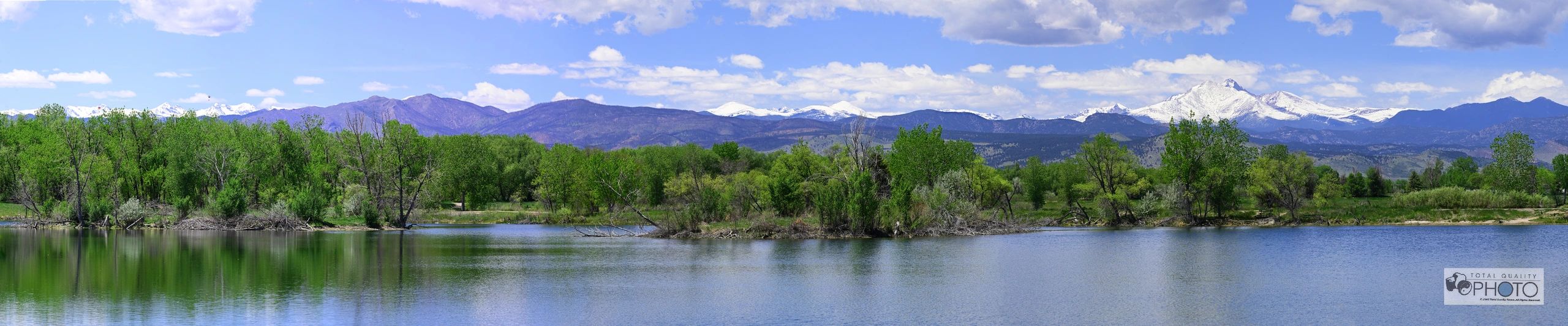 Longs Peak and Parachutists from Golden Ponds Panorama