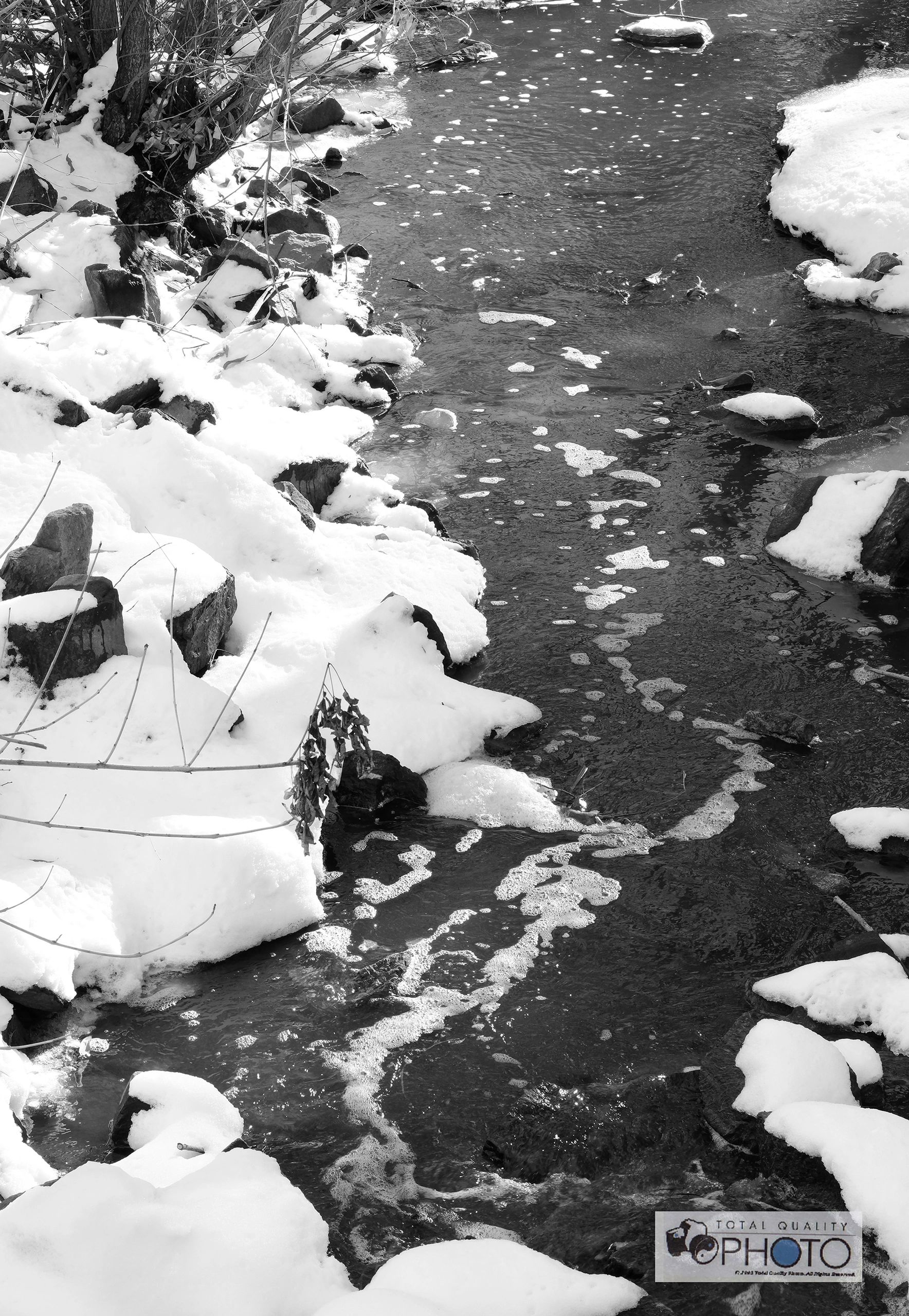 Snow and Bubbles in Brook 