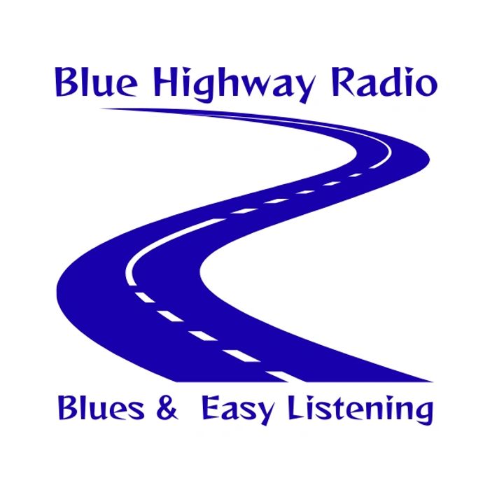 Logo of Blue Highway Radio featuring a winding blue road and text about blues and easy listening.