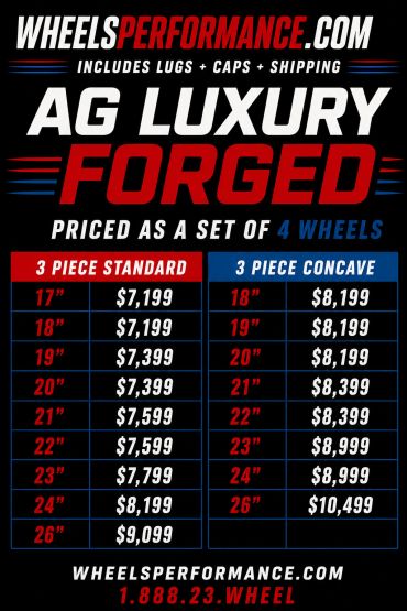 Price list for AG Luxury Forged wheels from wheelsperformance.com.