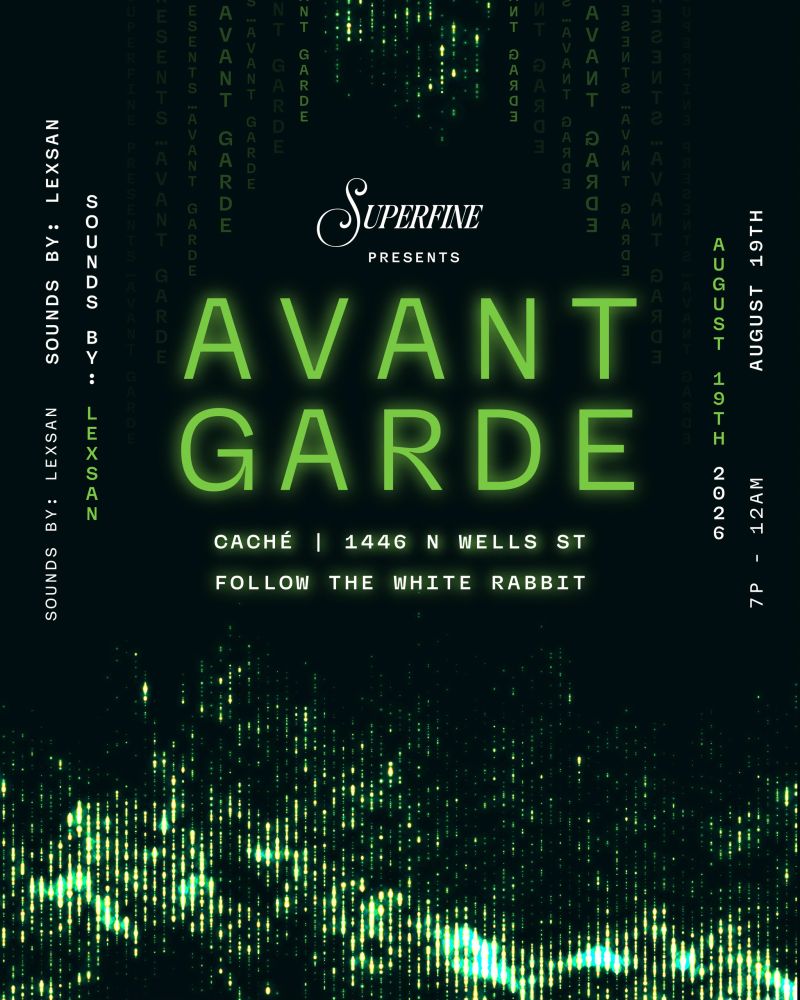 Event poster for Avant Garde music night on August 19, 2023.