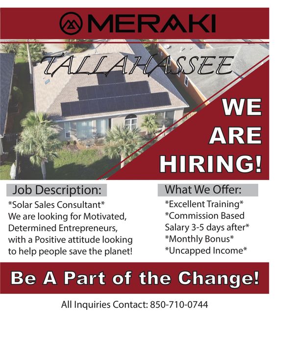we are hiring flyer meraki tallahassee 