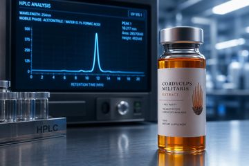 Laboratory analysis of Cordyceps militaris extract with HPLC equipment.