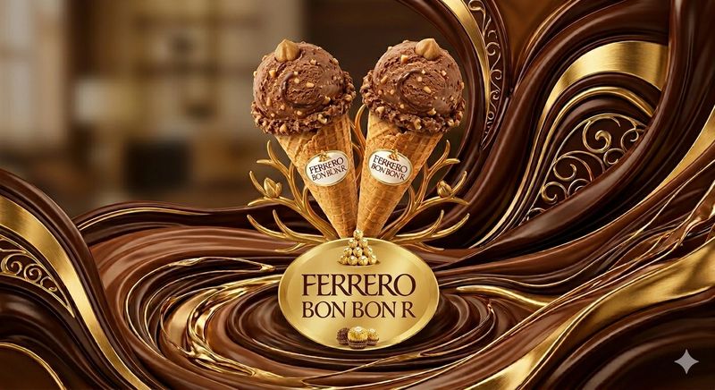 Ferrero gelato on cone, AIC Italian artisanal gelato