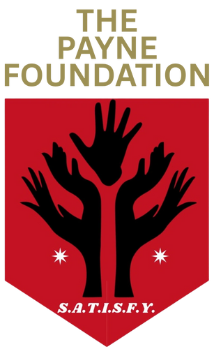 A red badge logo with five hands