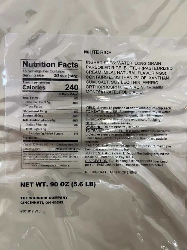 Unitized Group Ration Trays White Rice MRE 18 Servings