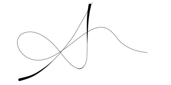 A minimalist black line forming a looping, abstract shape on a white background.