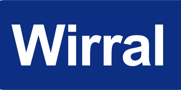 White text 'Wirral' on a blue background.