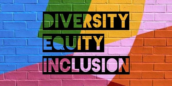  A multicolored brick background with the phrase, "Diversity, Equity, and Inclusion" on top.
