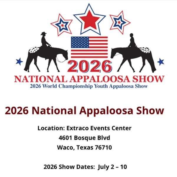 2026 National Appaloosa Show announcement with event details and patriotic design.