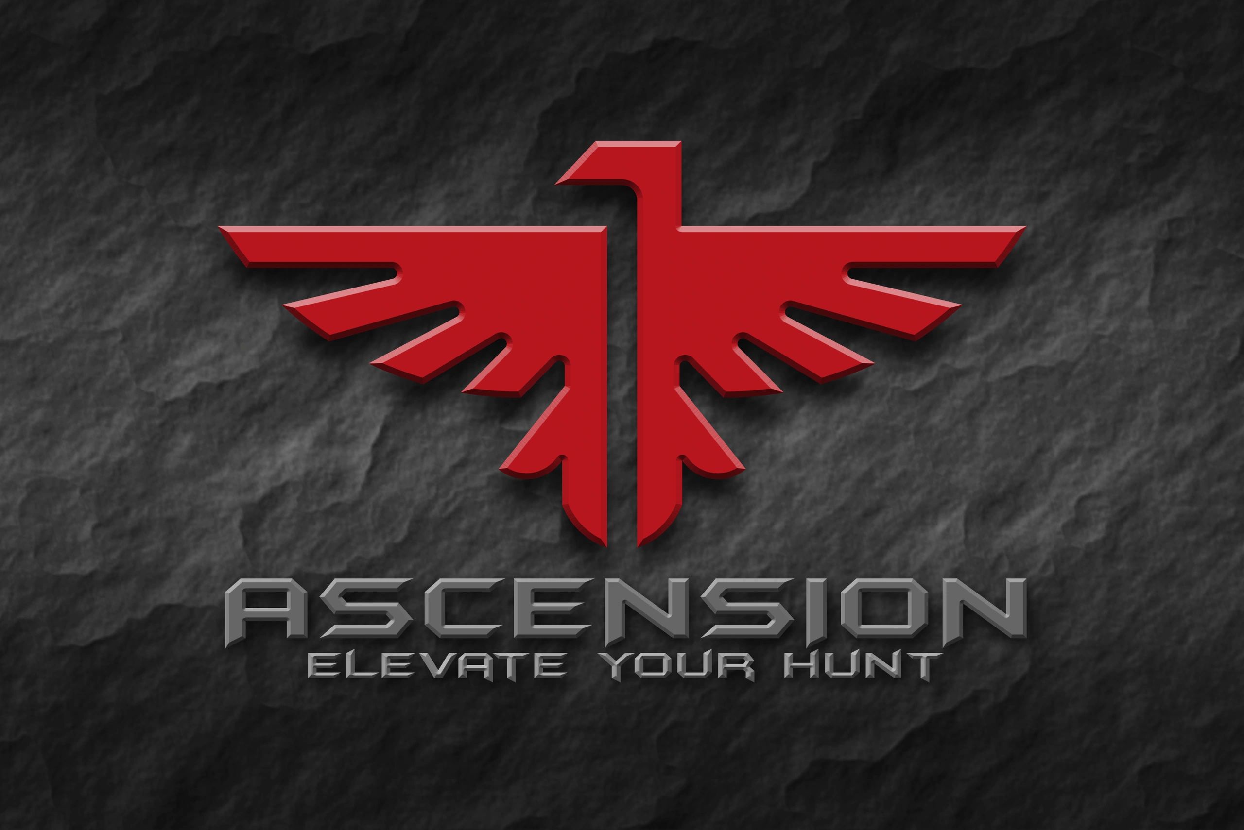 Red eagle logo with text 'Ascension Elevate Your Hunt' on textured dark background.