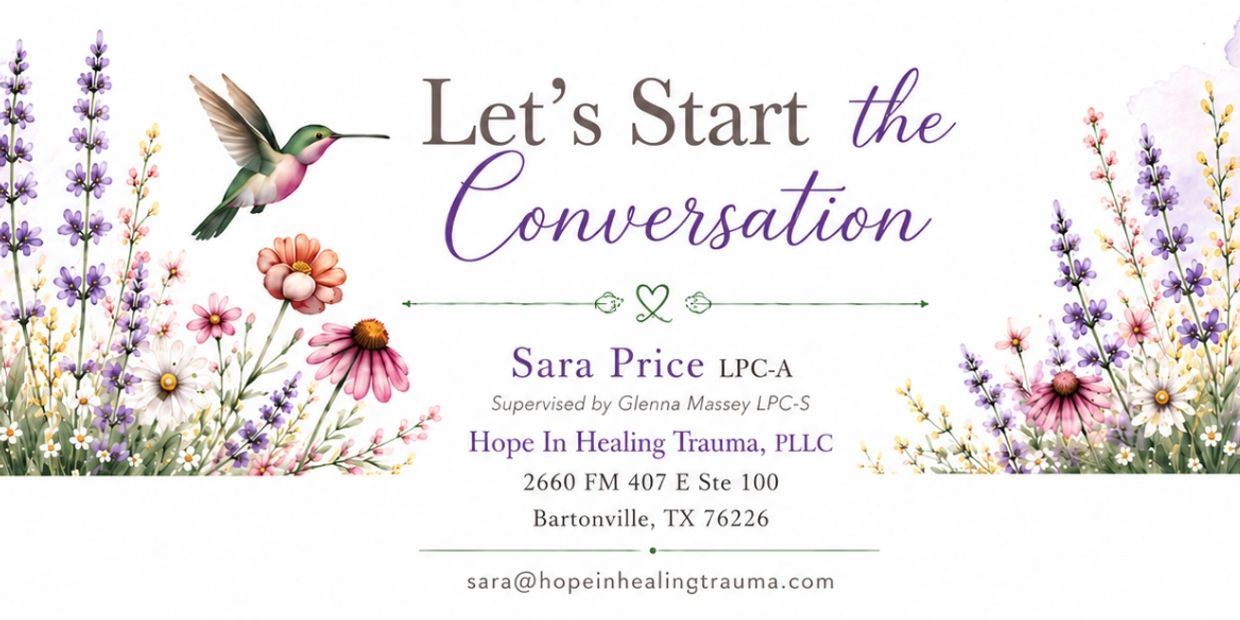Floral-themed counseling service advertisement with hummingbird and contact details.