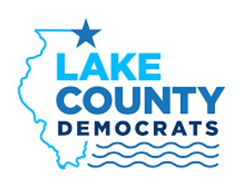 Logo of Lake County Democrats with Illinois map and star.