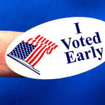 A sticker saying 'I Voted Early' with an American flag.