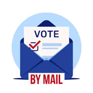 Envelope with a mail-in voting ballot and a checkmark.