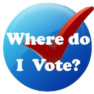 Blue button with red checkmark and text 'Where do I Vote?'